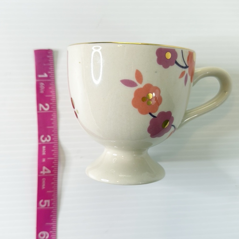 Anthropologie Mauve/Gold Floral Pedestal Mugs - Pair of 2 - Picture 5 of 6